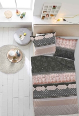 Dormisette Biber Bettwäsche 2-teilig Bettbezug 155 x 220 cm und Kopfkissenbezug 80 x 80 cm, Barok pastell grau