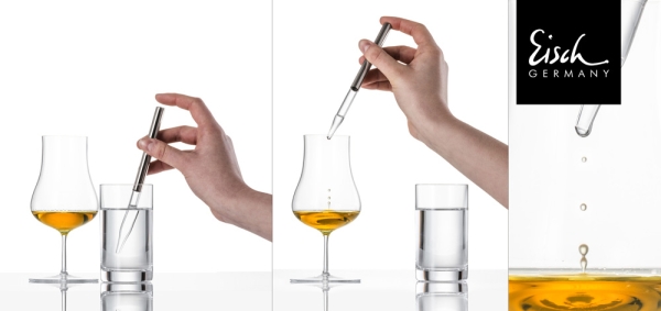 2-tlg. Whisky Pipetten Set 999/13 platin mit Becher -in Geschenkröhre- GENTLEMAN Eisch Glas