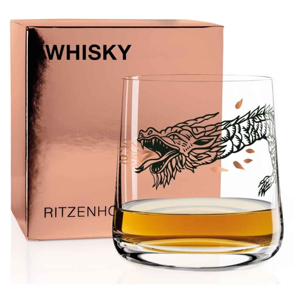 Ritzenhoff 2er Next WHISKY Whiskyglas von Olaf Hajek Drache + Lindwurm im Dekomiro Set mit Glasreinigungstuch 2020