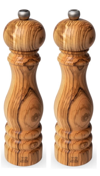 Dekomiro Peugeot Paris Set Olivenholz 22 cm Pfeffermühle und Salzmühle mit 100 gr. Salz Geschenkverpackung