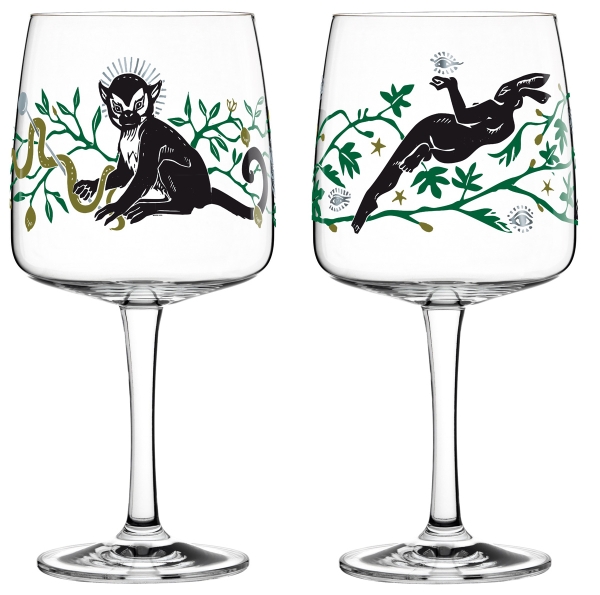 2er Gin Ginglas von Karin Rytter Affe + Hase mit Glasreinigungstuch 2020 S)