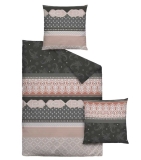 Dormisette Biber Bettwäsche 2-teilig Deckenbezug 135 x 200 cm und Kopfkissenbezug 80 x 80 cm, Barok pastell grau